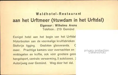 Gemuend Eifel Waldhotel Restaurant im Urftdal Kat. Schleiden