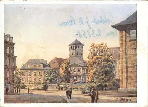 Bayreuth Hans Schemm Platz mit Gontardhaus und Schlossturm Kat. Bayreuth