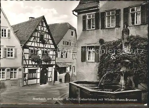 Marbach Neckar Schillers Geburtshaus mit Wilden Mann Brunnen Kat. Marbach am Neckar