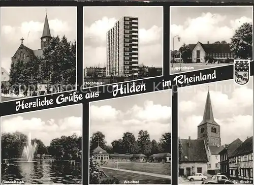 Hilden Duesseldorf Kath Kirche Hochhaus Jugendheim Gondelteich Waldbad Ev Kirche Kat. Duesseldorf