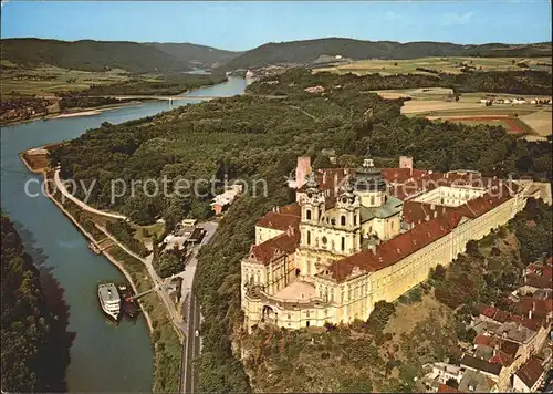 Melk Donau Benediktinerstift Barock Erbauer Jakob Prandtauer Fliegeraufnahme Kat. Melk Wachau