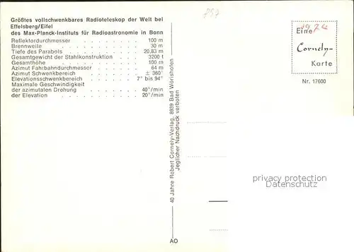 Effelsberg Groesstes schwenkbares Radioteleskop der Welt Kat. Bad Muenstereifel