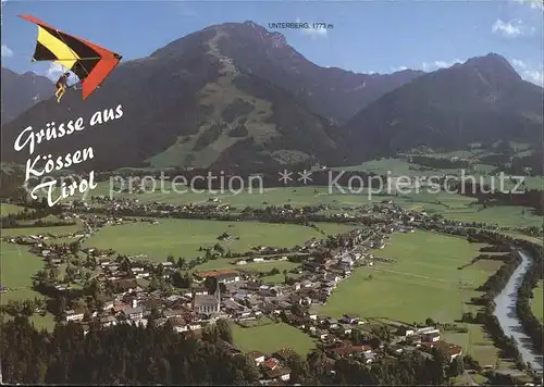 Koessen Tirol Panorama Erholungsort mit Unterberg Kaisergebirge Drachenfliegen Kat. Koessen