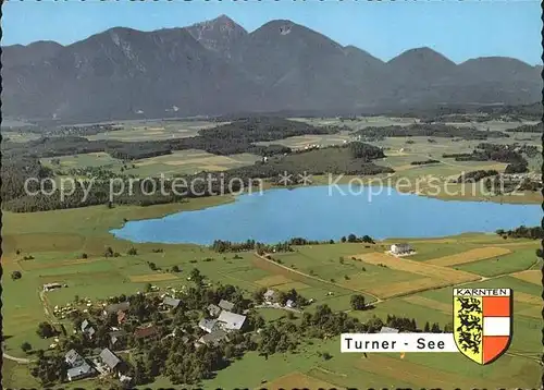 St Kanzian Klopeiner See Turner See mit Hochobir Karawanken Wappen Fliegeraufnahme Kat. St. Kanzian am Klopeiner See