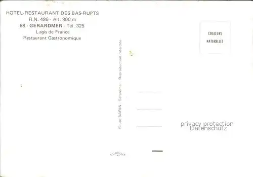 Gerardmer Vosges Hotel Restaurant des Bas Rupts Kat. Gerardmer