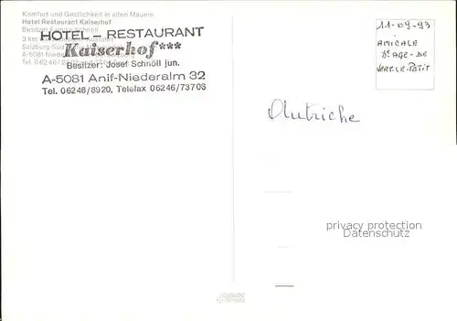 Anif Niederalm Hotel Restaurant Kaiserhof  Kat. Anif