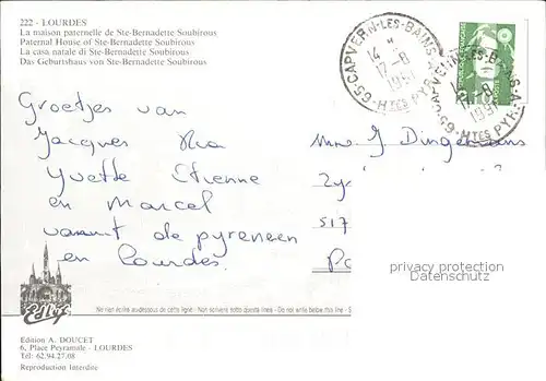 Lourdes Hautes Pyrenees Maison Paternelle Ste Bernadette Soubirous  Kat. Lourdes