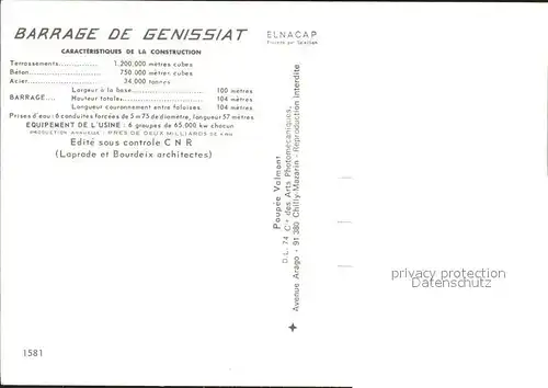 Genissiat l Ain Barrage de Genissiat sur le Rhone Talsperre Wappen Trachten Kat. Injoux Genissiat