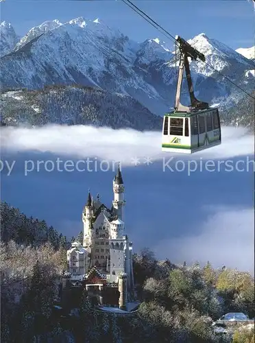 Schwangau Koenigsschloss Neuschwanstein mit Alpsee Alpenpanorama Seilbahn Bergbahn Kat. Schwangau
