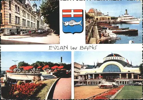 Evian les Bains Haute Savoie Etablissement Thermal Restaurant Terrasse Dampfer Wappen Kat. Evian les Bains