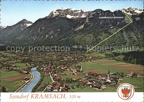 Kramsach Voldoepp spaetgotische Pfarrkirche Sonnwendjoch Bergbahn Wappen Fliegeraufnahme Kat. Kramsach