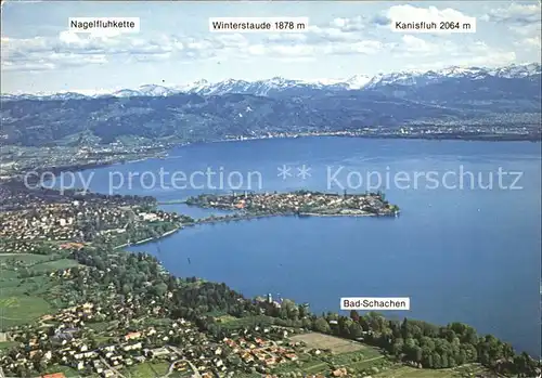 Lindau Bodensee Bad Schachen Fliegeraufnahme Alpenpanorama Kat. Lindau (Bodensee)
