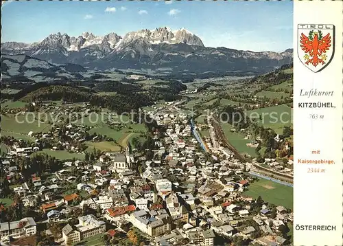 Kitzbuehel Tirol mit Kaisergebirge Luftkurort Wappen Fliegeraufnahme Kat. Kitzbuehel