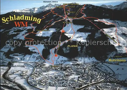 Schladming Obersteiermark FIS Abfahrt WM Stadt Fliegeraufnahme Wintersportplatz Kat. Schladming