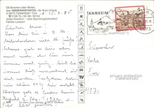 Tannheim Tirol Saegerhofhotel  Kat. Tannheim