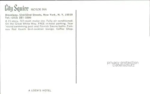 New York City City Squire Motot Inn Broadway / New York /