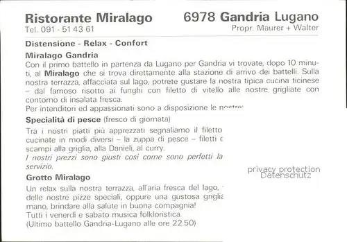 Miralago Restaurant Miralago Lago di Lugano Kat. Miralago