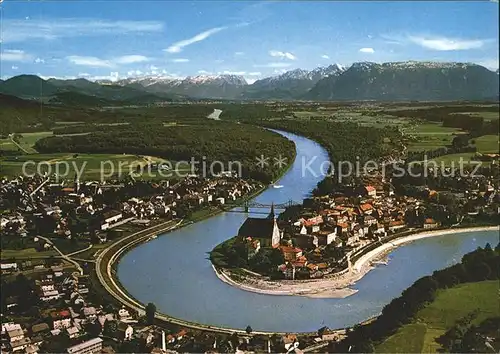 Laufen Salzach Fliegeraufnahme mit Alpen Kat. Laufen