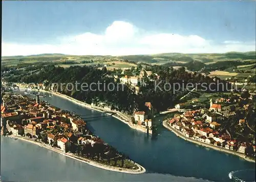 Passau Fliegeraufnahme Dreifluessestadt Donau Inn Ilz Kat. Passau