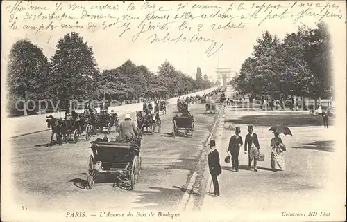 Paris Avenue du Bois de Boulogne Pferdekutschen Kat. Paris