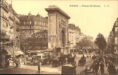 Paris Porte St Denis Strassenbahn Autos Pferdekutschen Kat. Paris