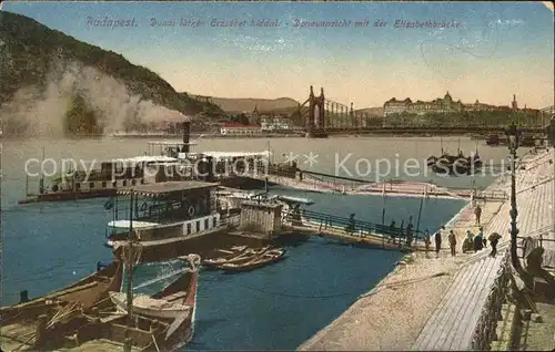 Budapest Donau mit Elisabethbruecke Schiffe  Kat. Budapest