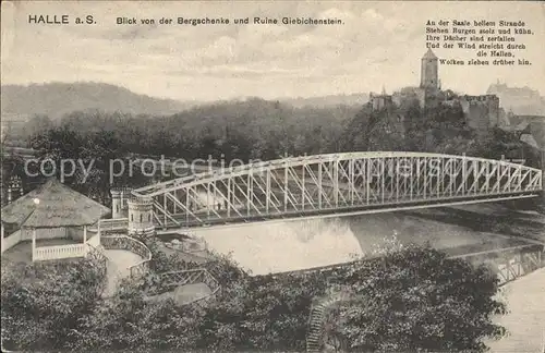 Halle Saale Blick von Bergschenke auf bruecke und Ruine Giebichenstein Kat. Halle