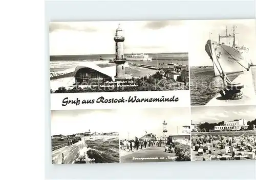 Warnemuende Ostseebad Leuchtturm Schiff Mole Strand Kat. Rostock