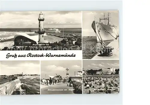 Warnemuende Ostseebad Leuchtturm Schiff Mole Strand Kat. Rostock