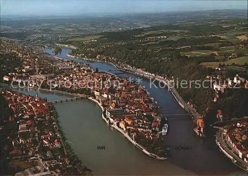 Passau Fliegeraufnahme Dreifuessestadt Inn Donau Ilz Kat. Passau