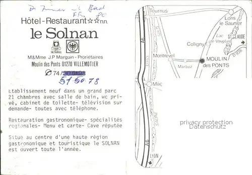 Villemotier Hotel Restaurant Le Solnan Kat. Villemotier