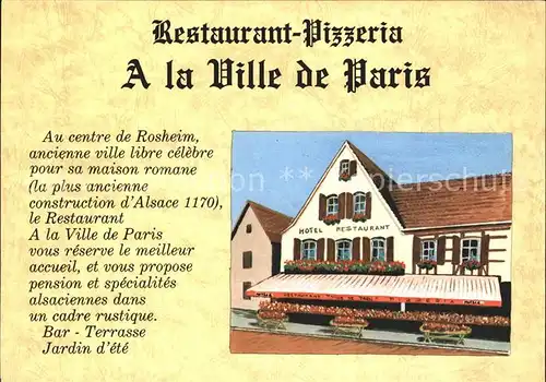 Rosheim Elsass Lothringen Restaurant Pizzeria A la Ville de Paris Kat. Rosheim