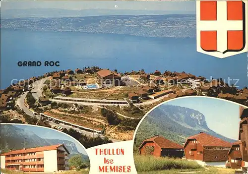 Thollon les Memises Grand Roc avec Lac Leman et la Cote Suisse Vue aerienne Kat. Thollon les Memises