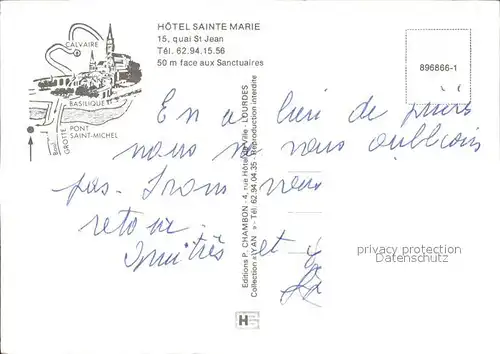 Lourdes Hautes Pyrenees Hotel Sainte Marie 50m face aux Sanctuaires Kat. Lourdes