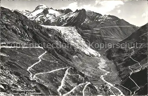 Rhonegletscher Glacier du Rhone mit Grimsel  und Furkastrasse Kat. Rhone