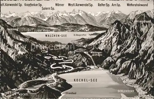 Kochel See und Walchen See Panoramakarte Kat. Kochel a.See
