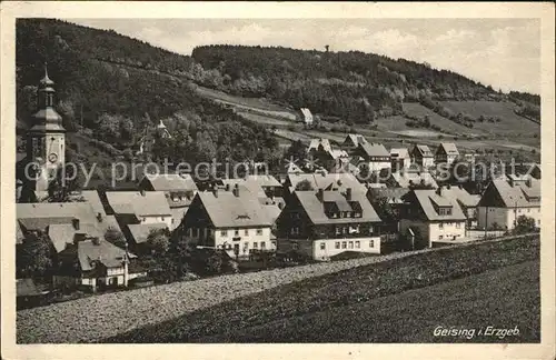 Geising Erzgebirge Ortsansicht mit Kirche Kat. Geising Osterzgebirge