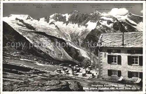 Saas Fee Berghaus Plattjen Blick gegen Alphubel und Dom Walliser Alpen Kat. Saas Fee