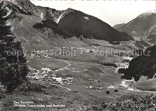 Rueras Panorama Cadi Landschaft mit Camischolas Sedrun Tavetsch Kat. Rueras