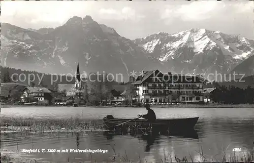 Seefeld Tirol Uferpartie am See Boot Wettersteingebirge Kat. Seefeld in Tirol