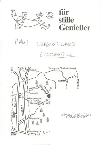 Lindenfels Odenwald Haus Luginsland mit Landkarte Kat. Lindenfels