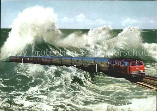 Hindenburgdamm Fliegeraufnahme Eisenbahn Sylt Fahrt bei Sturm Kat. Sylt Ost