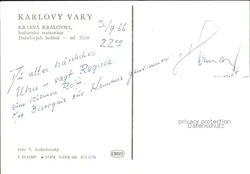 Karlovy Vary Krasna Kralovna bulharska restaurace Dukelskych hrdinu / Karlovy Vary /