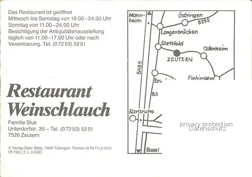 Zeutern Restaurant Weinschlauch Antiquitaeten Kat. Ubstadt Weiher