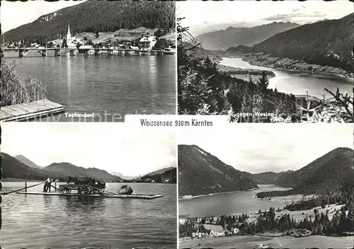 Weissensee Kaernten Techendorf Pferdewagen auf Floss Kat. Weissensee