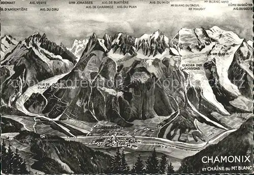 Chamonix et Chaine du Mont Blanc Panoramakarte Kat. Chamonix Mont Blanc