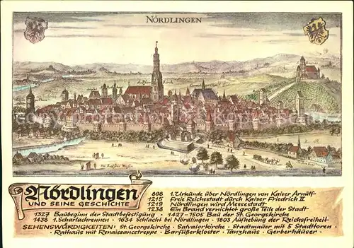 Noerdlingen und seine Geschichte Wappen Stich von Merian um 1650 Kat. Noerdlingen