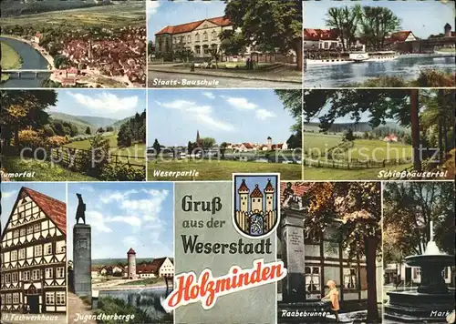 Holzminden Weser Weserpartie Schiesshaeusertal Markt Raabebrunnen Bauschule Kat. Holzminden