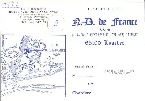 Lourdes Hautes Pyrenees Hotel de France  Kat. Lourdes