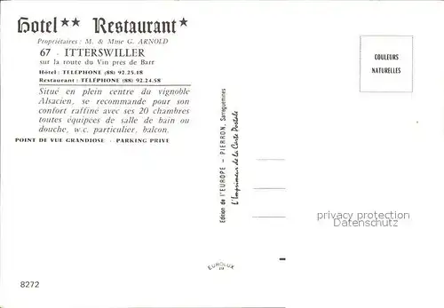Itterswiller Hotel Restaurant  Kat. Itterswiller